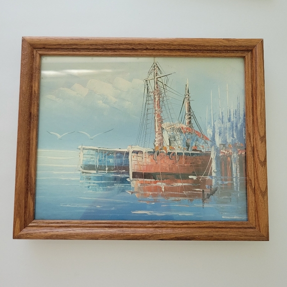Dripping Dock Hand Painted Original Oil Painting by John Sailing Harbor Ocean - Picture 1 of 11